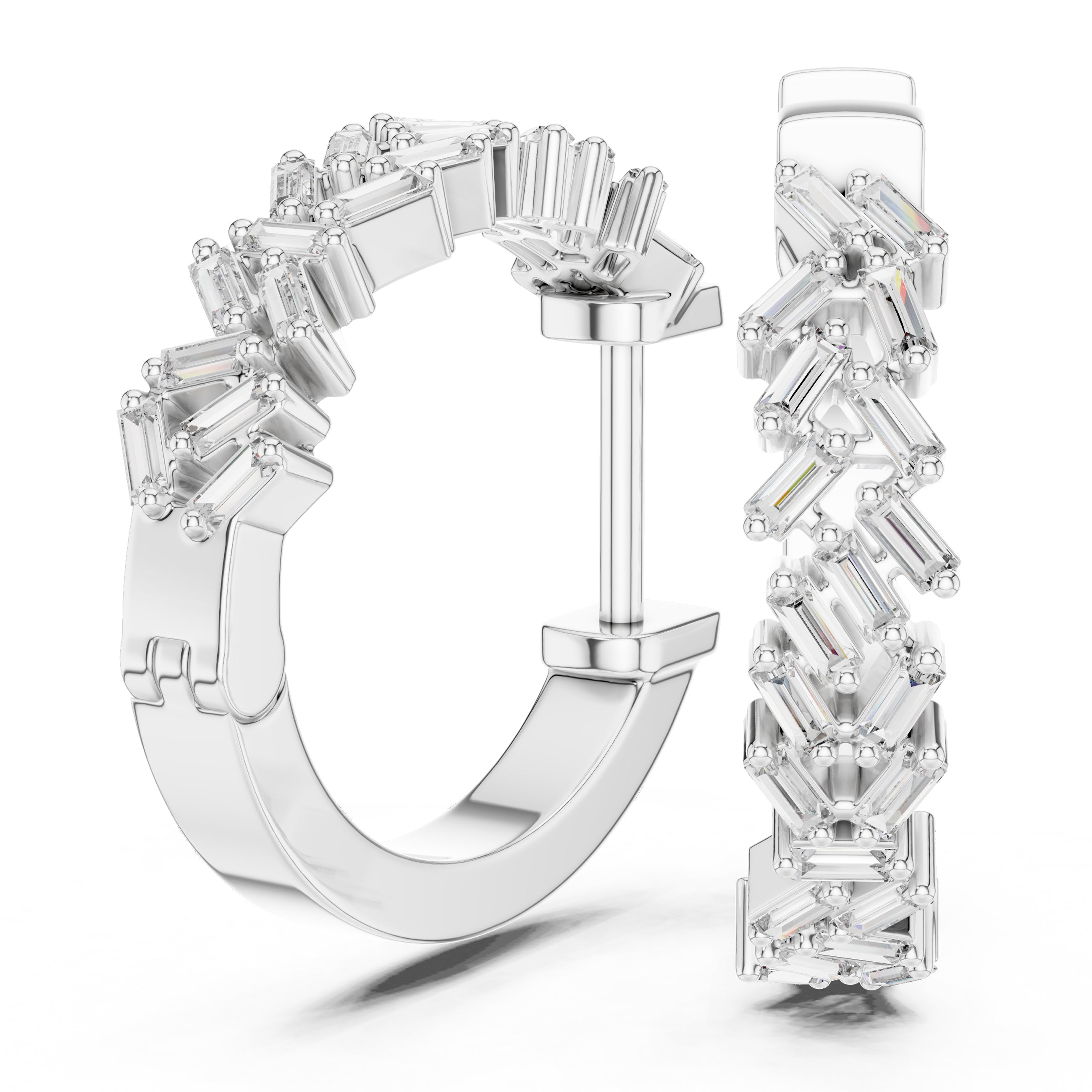 Sparkling Luxe 18KT Baguette Cut Diamond Stud Hoops 0.015ct Earrings