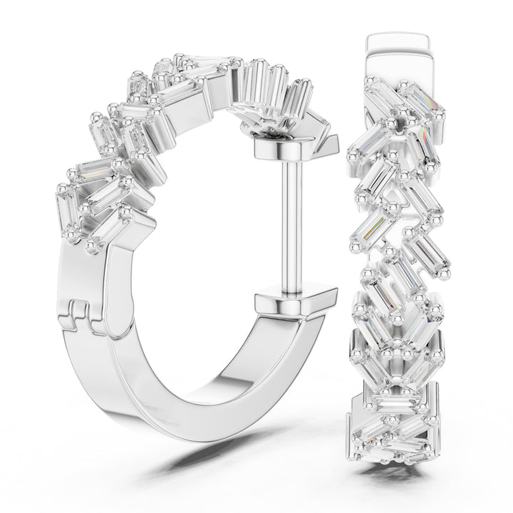 Sparkling Luxe 18KT Baguette Cut Diamond Stud Hoops 0.015ct Earrings