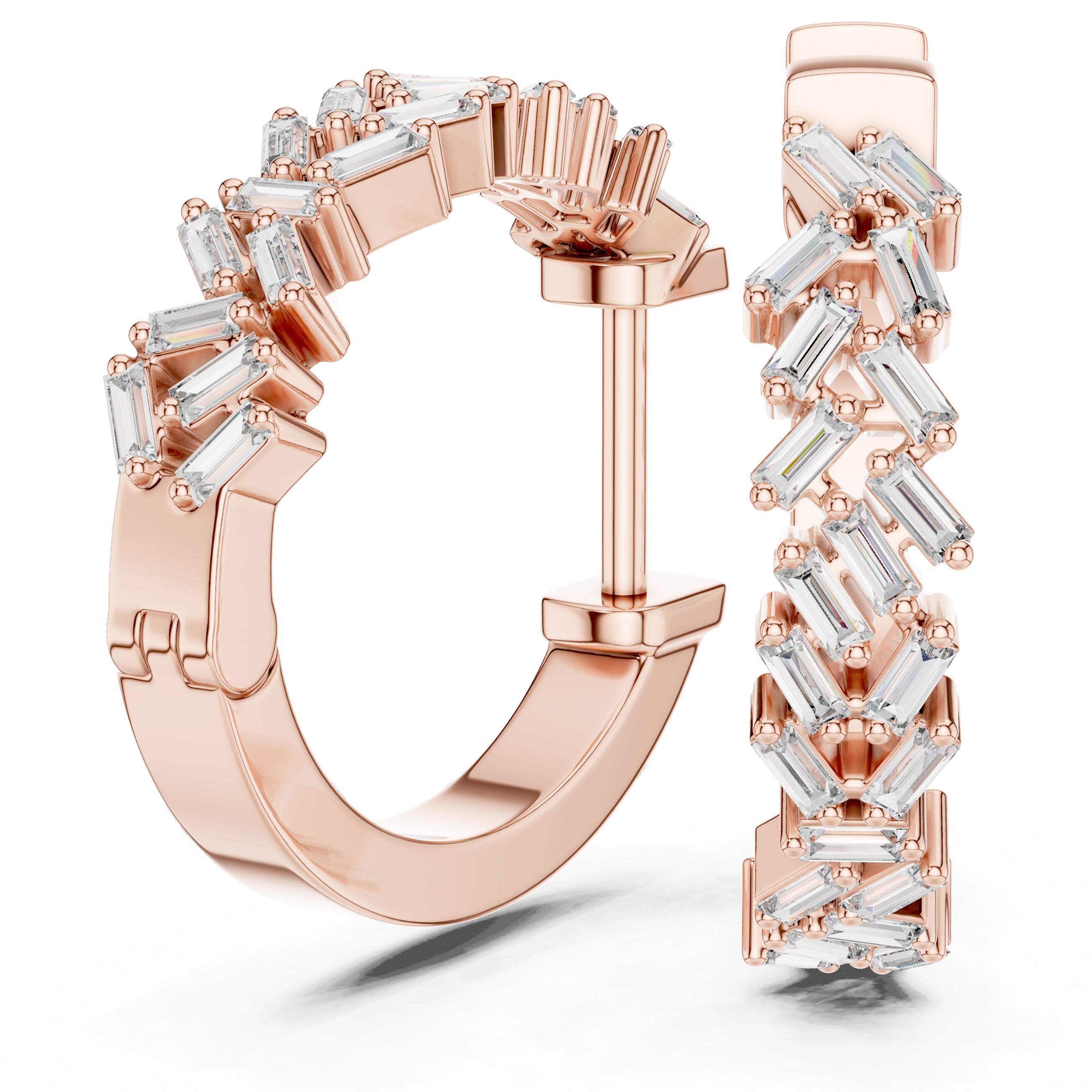 Sparkling Luxe 18KT Baguette Cut Diamond Stud Hoops 0.015ct Earrings