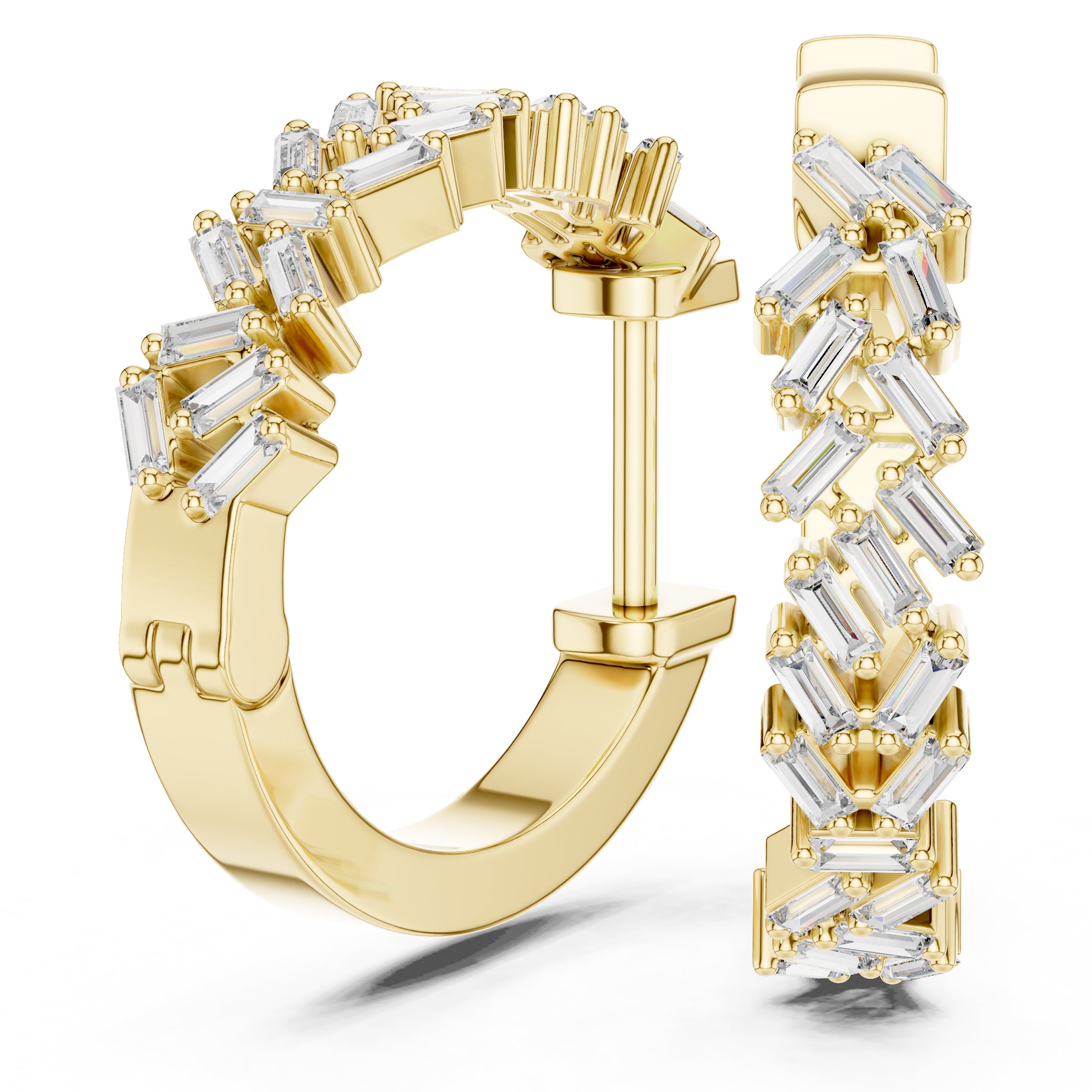 Sparkling Luxe 18KT Baguette Cut Diamond Stud Hoops 0.015ct Earrings