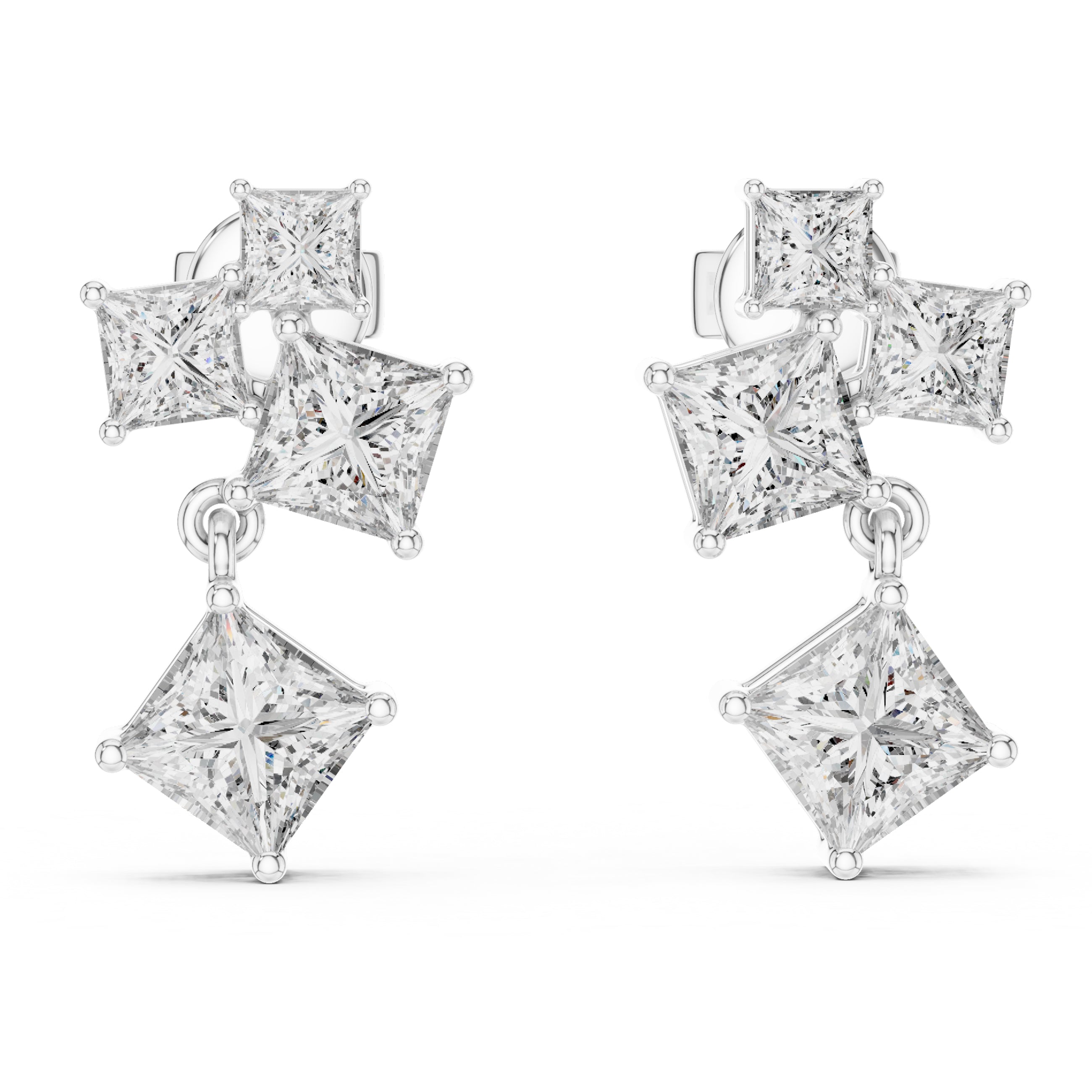 Sparkling Luxe 18KT Classic Four Princess Cut 0.17ct Diamond Stud Earrings