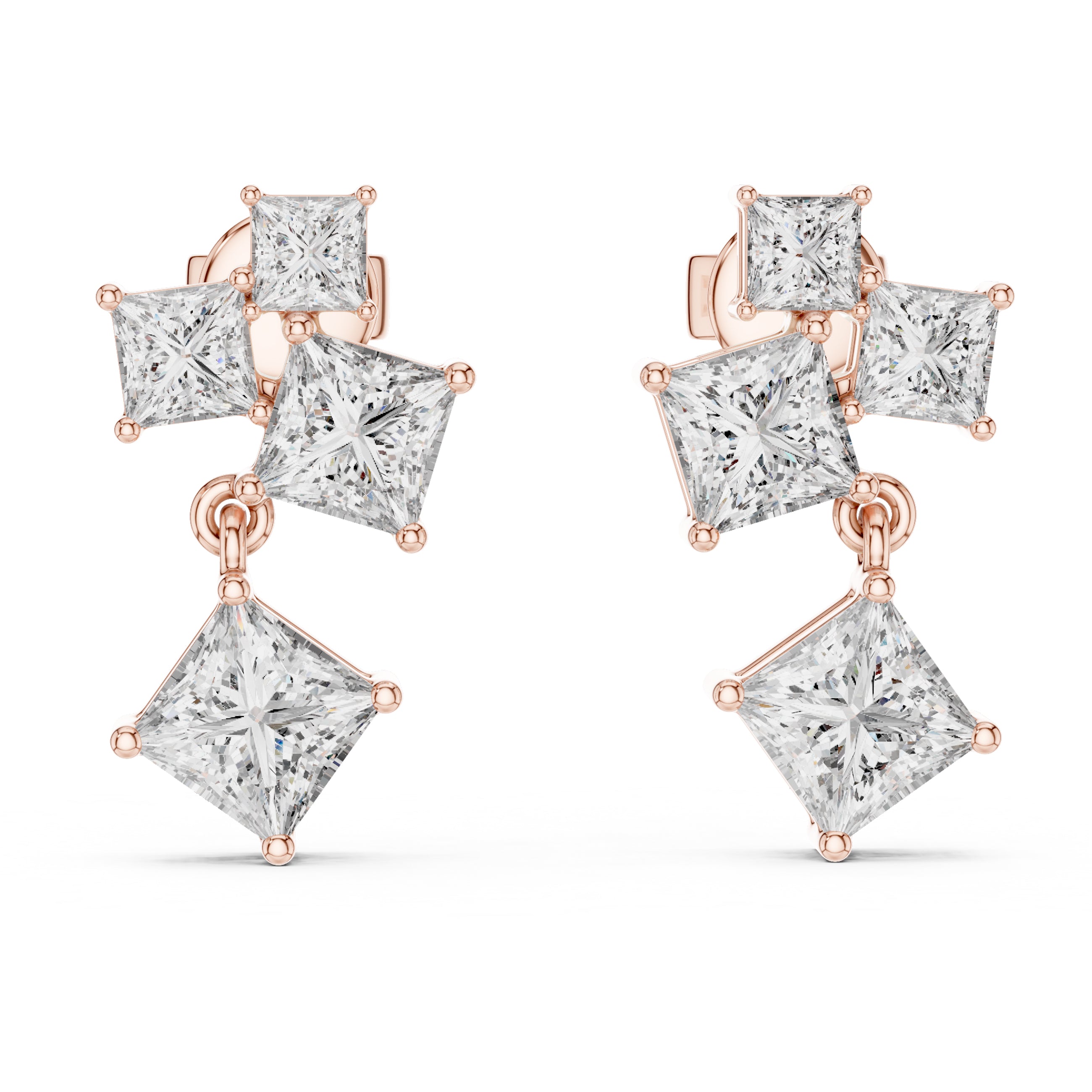 Sparkling Luxe 18KT Classic Four Princess Cut 0.17ct Diamond Stud Earrings