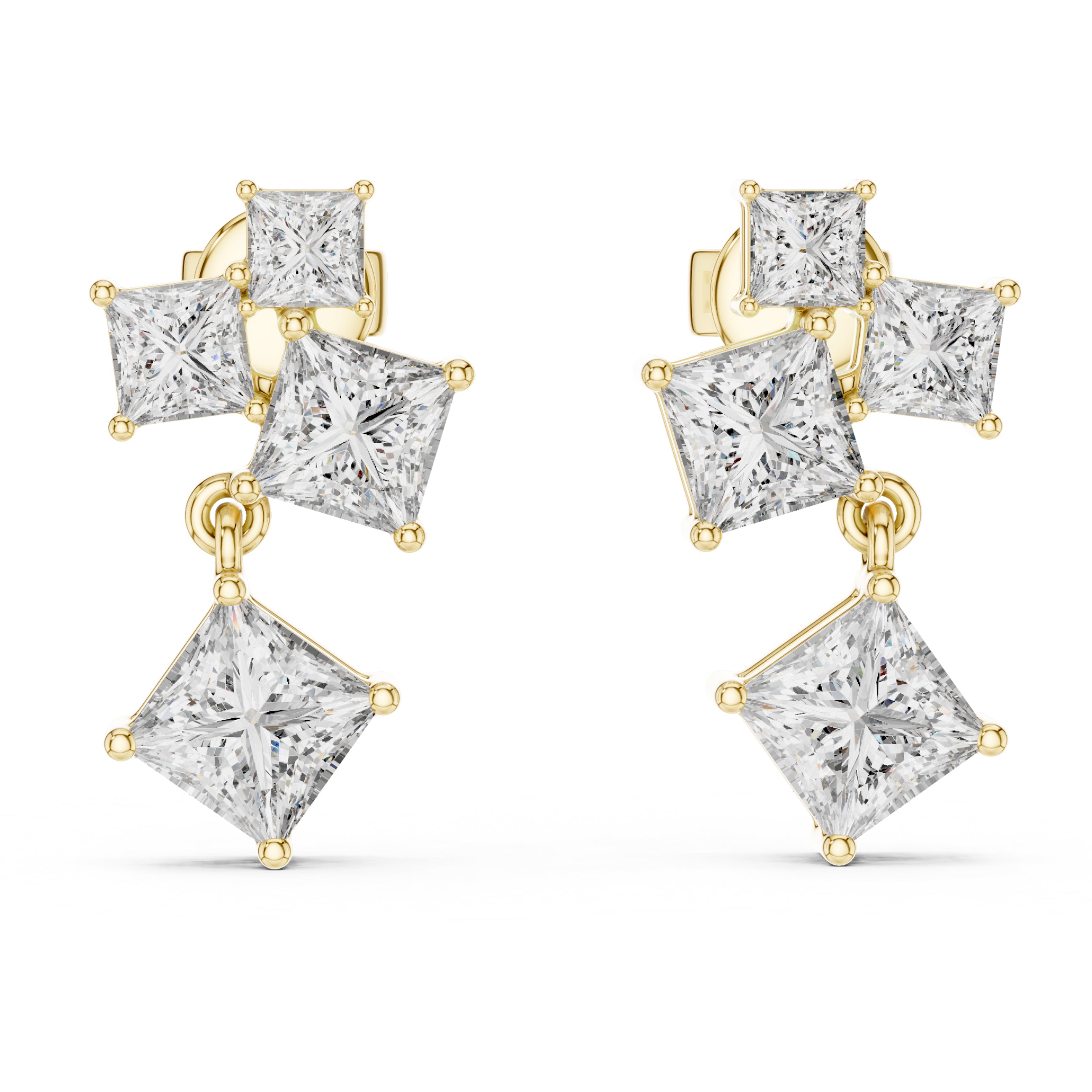 Sparkling Luxe 18KT Classic Four Princess Cut 0.17ct Diamond Stud Earrings