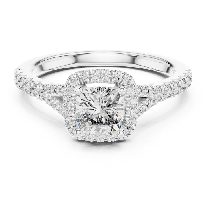 Sparkling Luxe 1ct Cushion Diamond Halo Engagement Ring in 18KT