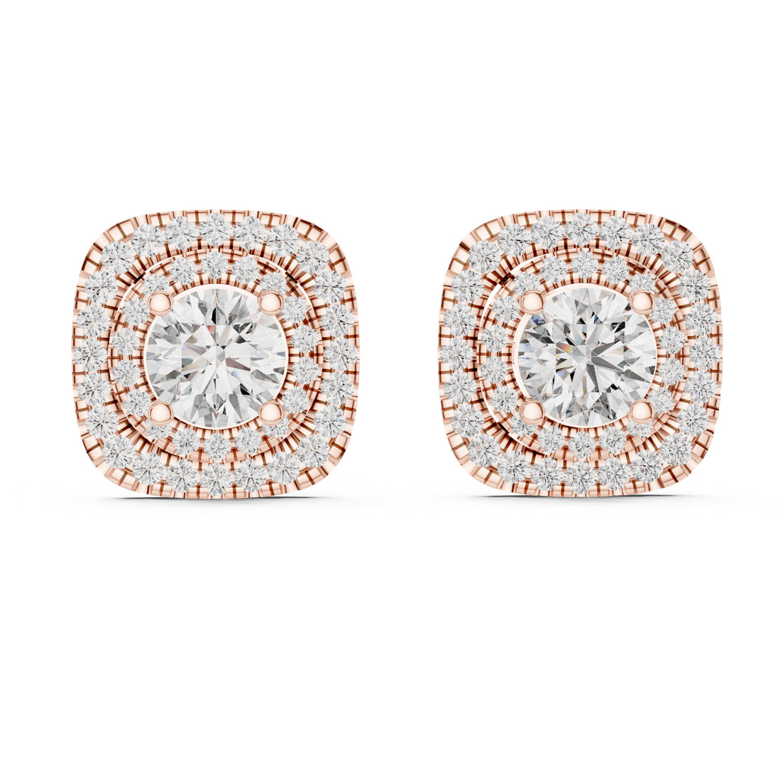 Sparkling Luxe 1.282CT Double Halo with Round Cut Diamond Stud Earrings
