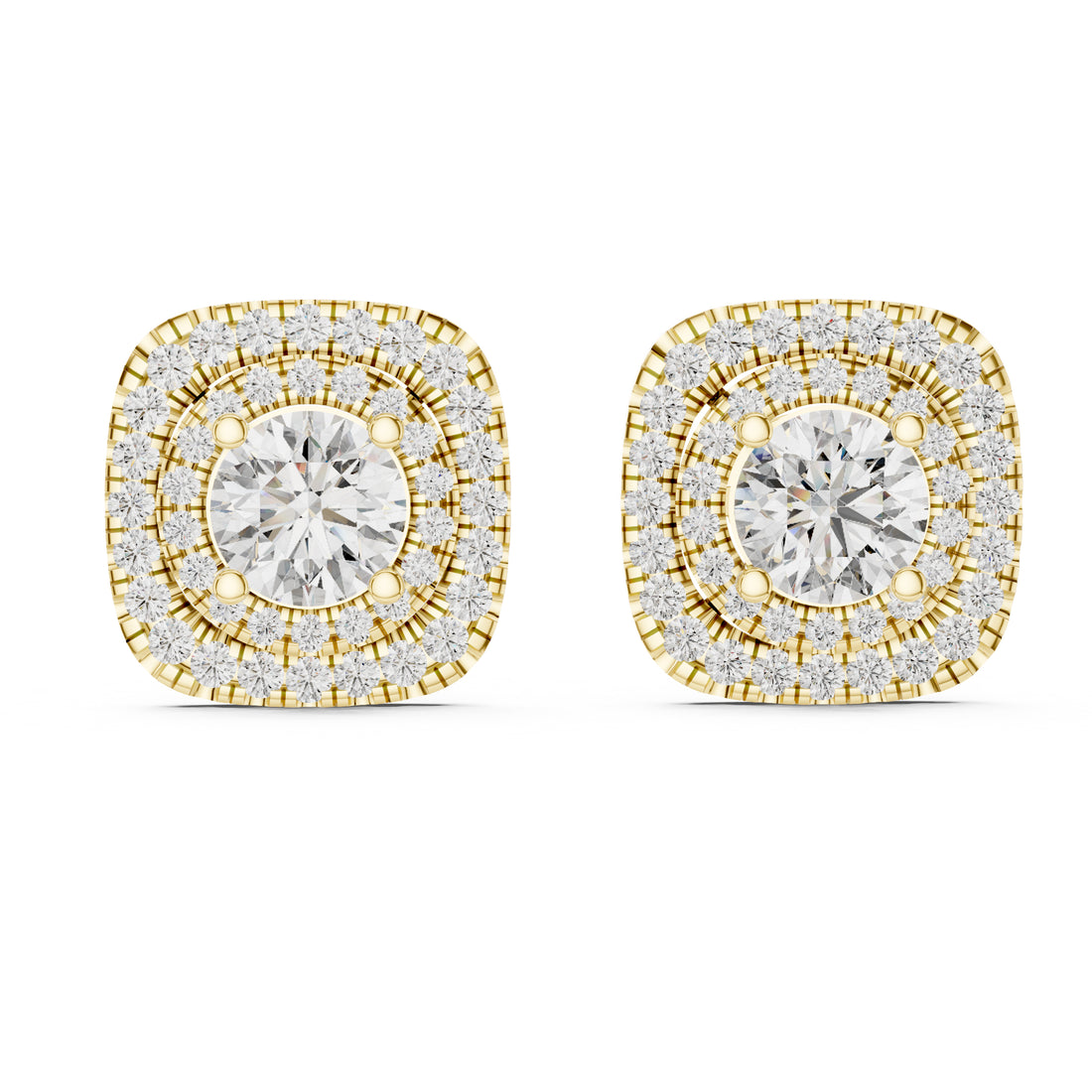Sparkling Luxe 1.282CT Double Halo with Round Cut Diamond Stud Earrings