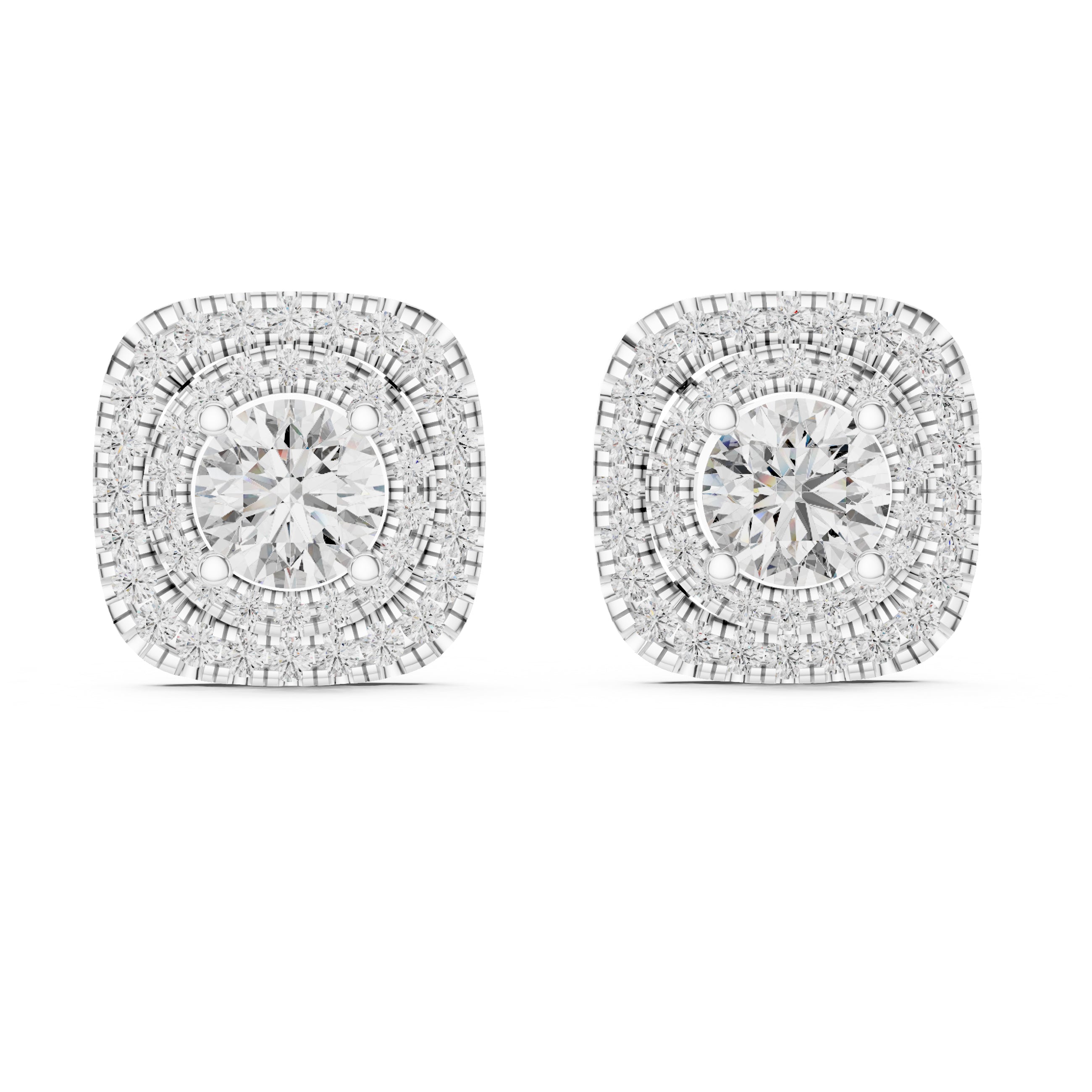 Sparkling Luxe 1.282CT Double Halo with Round Cut Diamond Stud Earrings