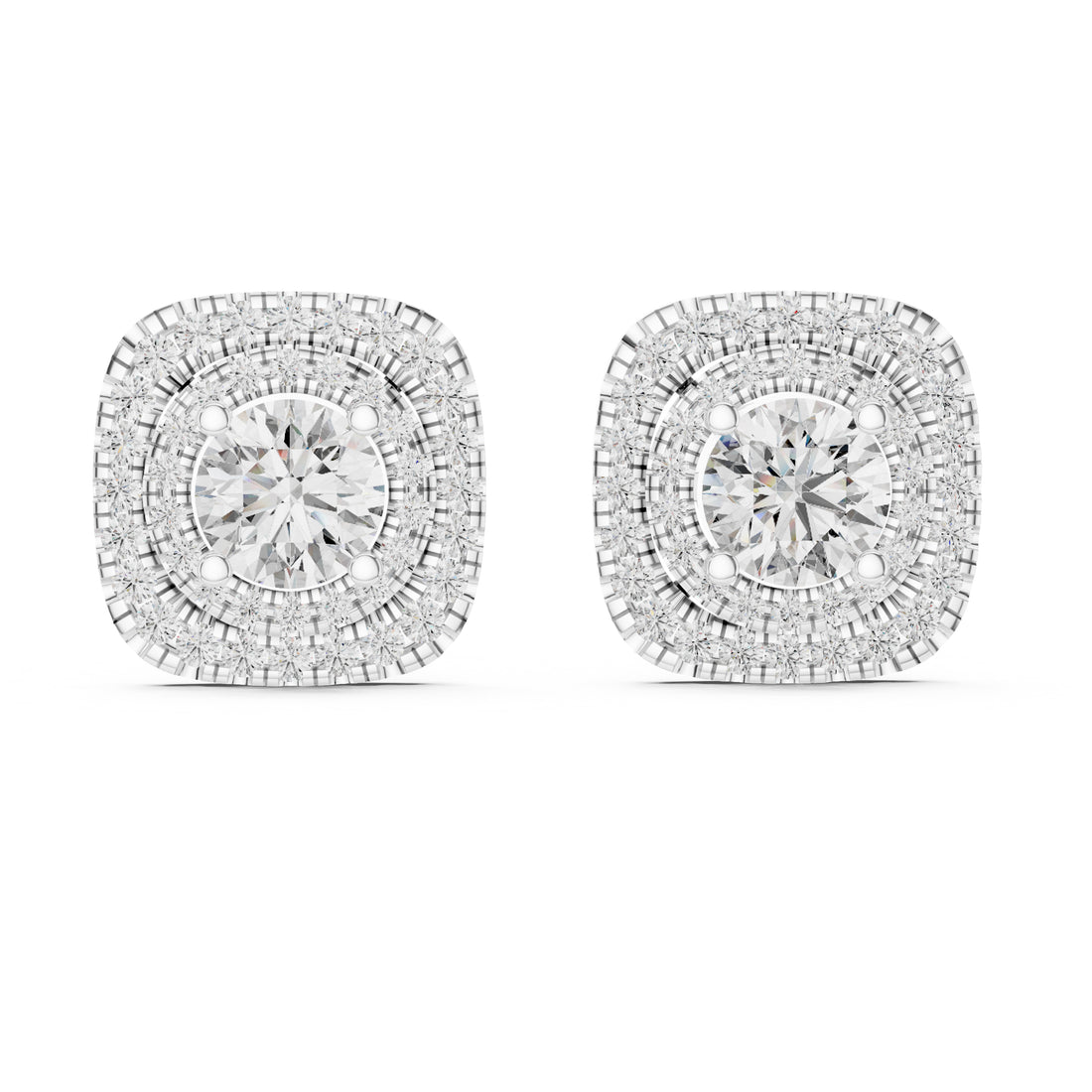 Sparkling Luxe 1.282CT Double Halo with Round Cut Diamond Stud Earrings