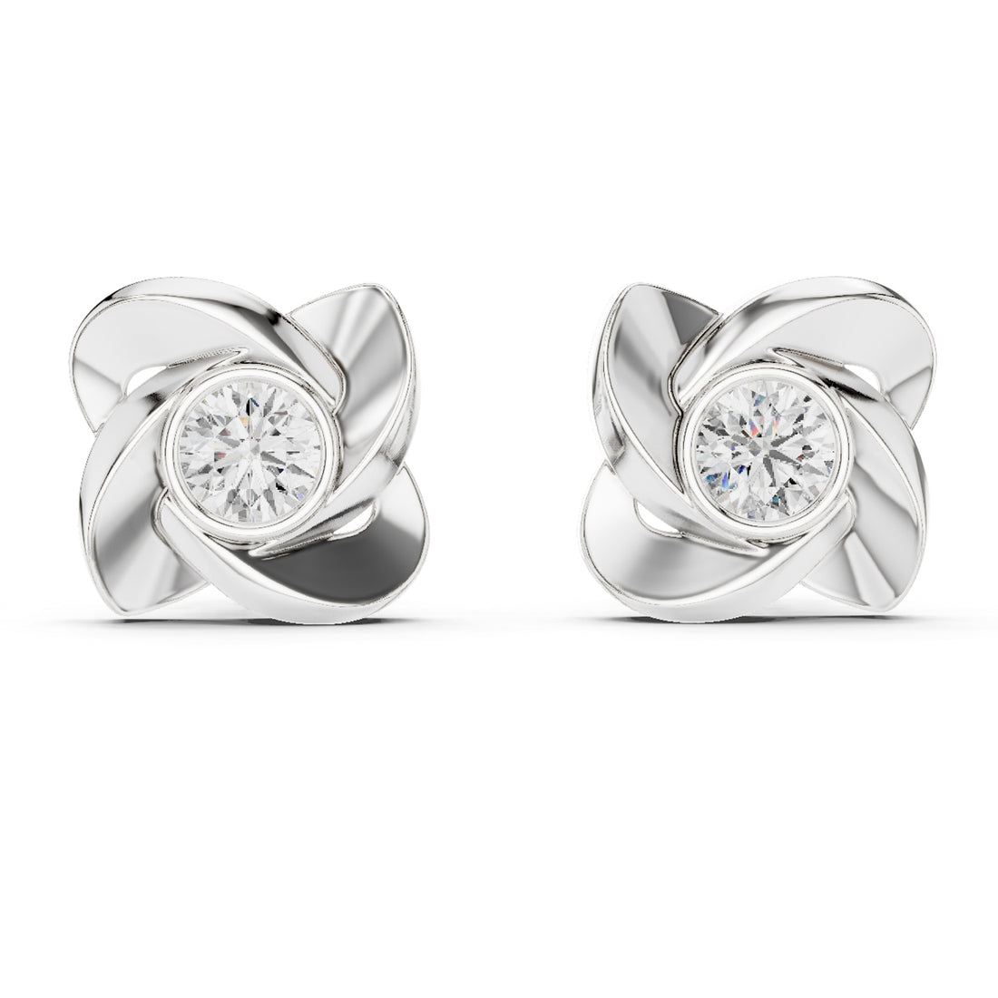 Sparkling Luxe Floral-Inspired 1CT Diamond Stud Earrings with Twisted Style in 18KT