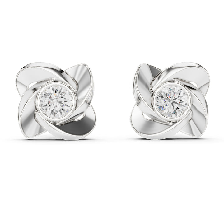 Sparkling Luxe Floral-Inspired 1CT Diamond Stud Earrings with Twisted Style in 18KT