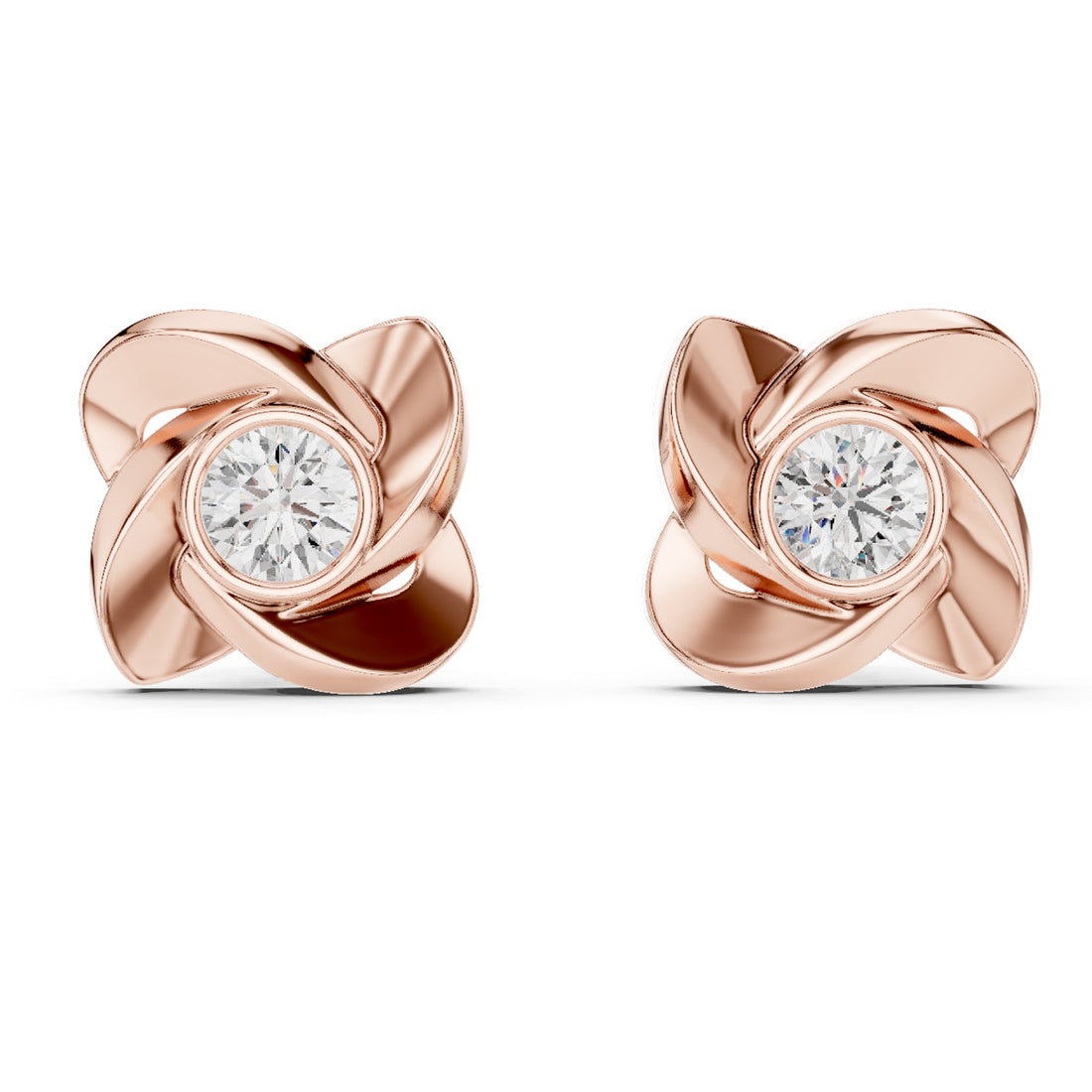 Sparkling Luxe Floral-Inspired 1CT Diamond Stud Earrings with Twisted Style in 18KT