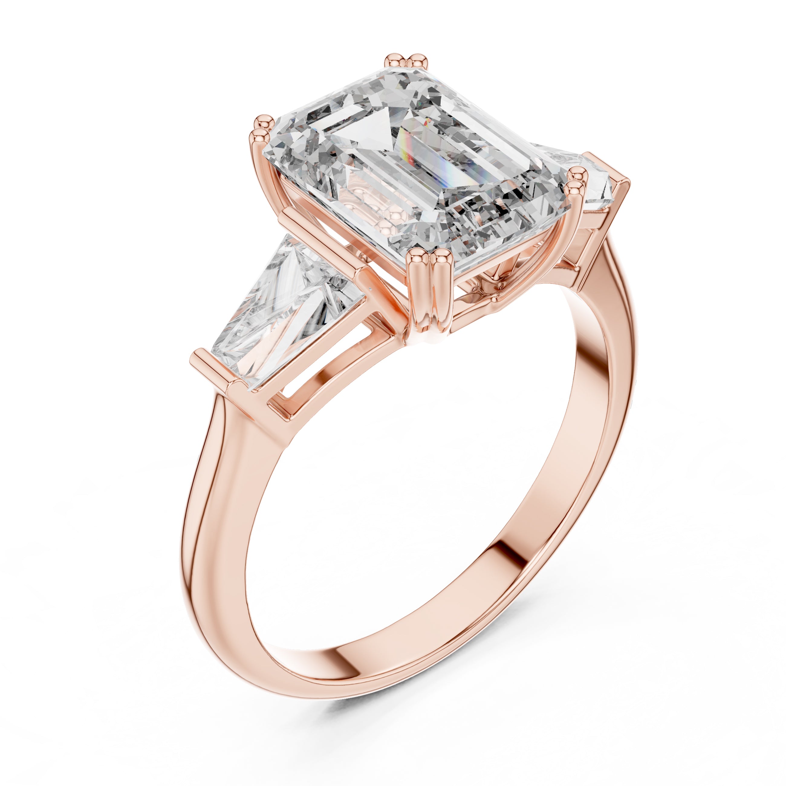 Sparkling Luxe 3.01CT Emerald Lab Diamond Three Stone Engagement Round Ring in 18KT