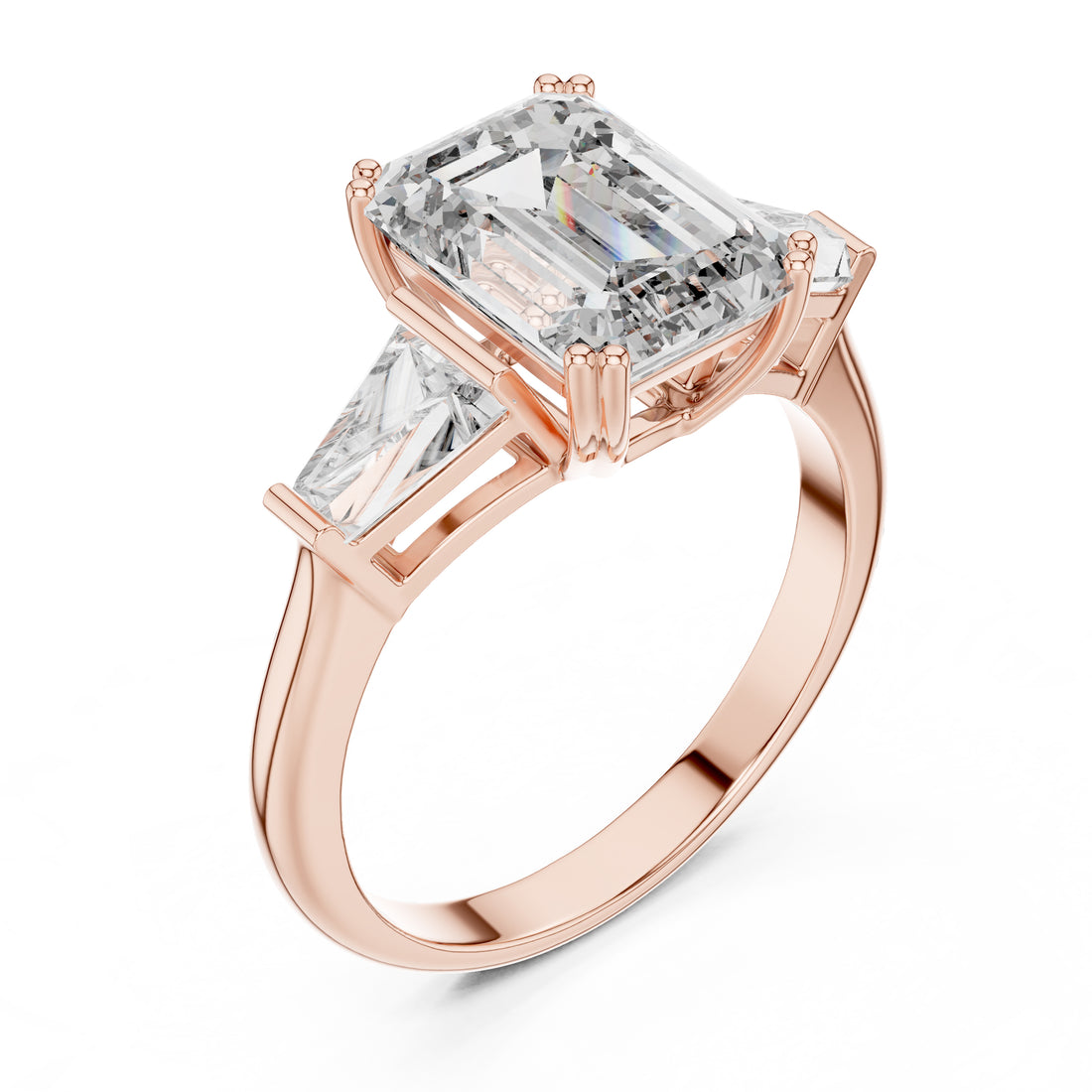 Sparkling Luxe 3.01CT Emerald Lab Diamond Three Stone Engagement Round Ring in 18KT