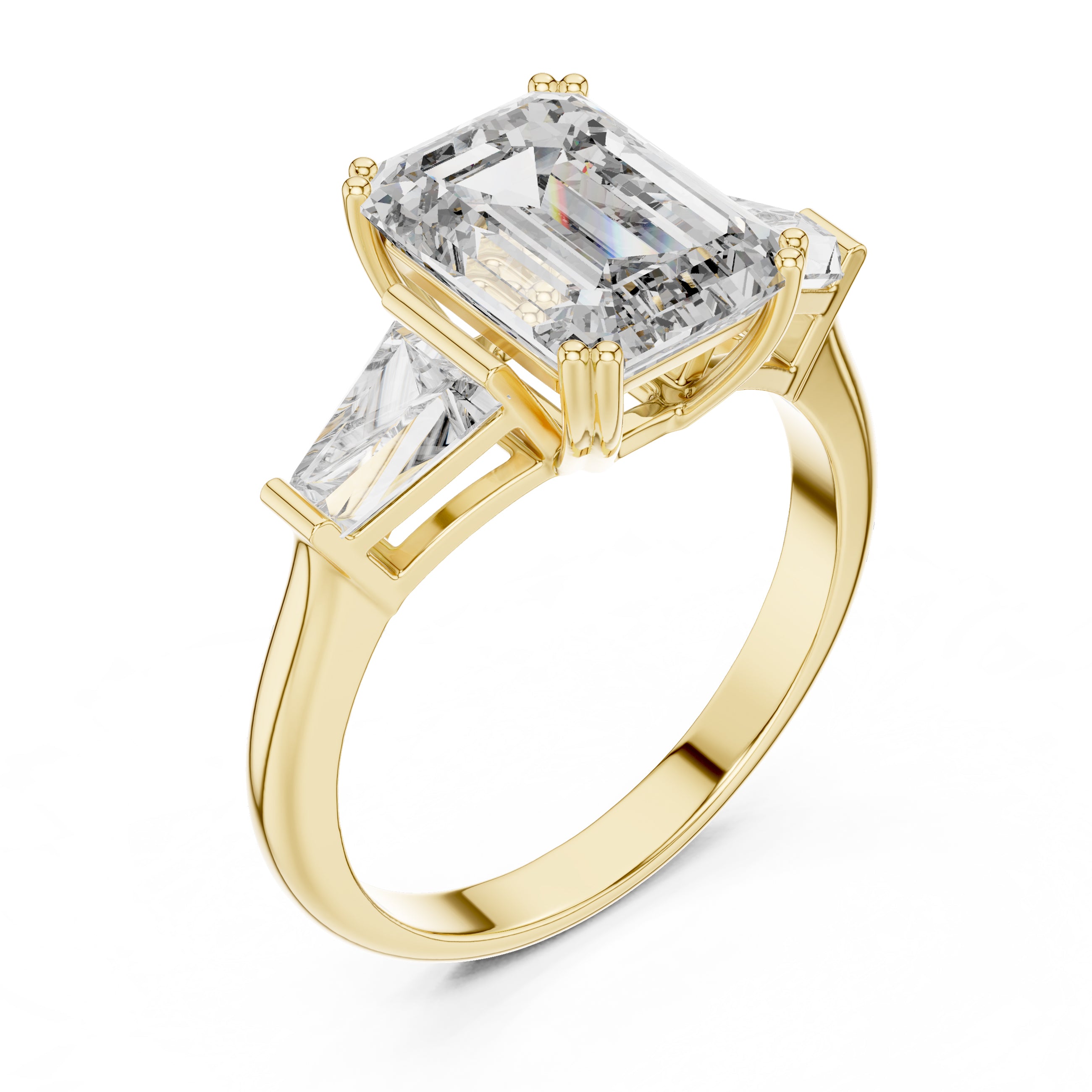 Sparkling Luxe 3.01CT Emerald Lab Diamond Three Stone Engagement Round Ring in 18KT