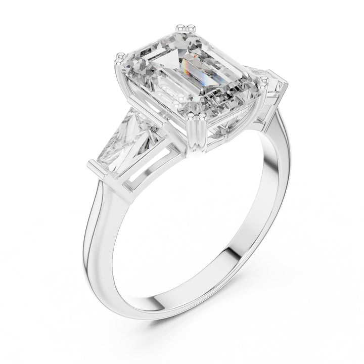Sparkling Luxe 3.01CT Emerald Lab Diamond Three Stone Engagement Round Ring in 18KT