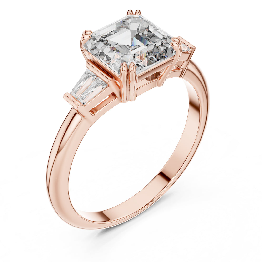 Sparkling Luxe 2.5CT Lab Diamond Ascher with Side Stones Engagement Round Ring in 18KT