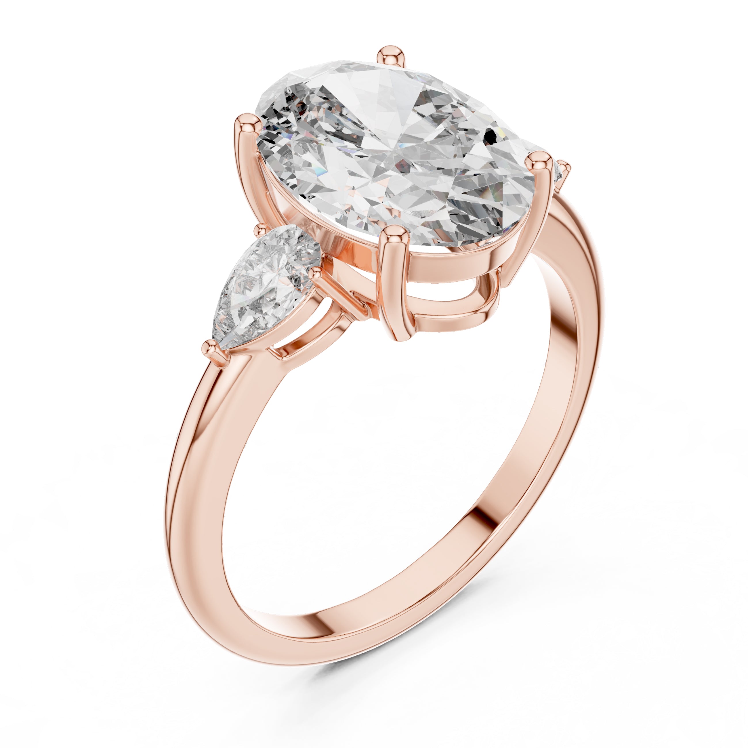 Sparkling Luxe 2.8CT Oval with Side Pears Diamond Engagement Ring in 18KT