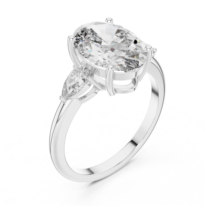 Sparkling Luxe 2.8CT Oval with Side Pears Diamond Engagement Ring in 18KT