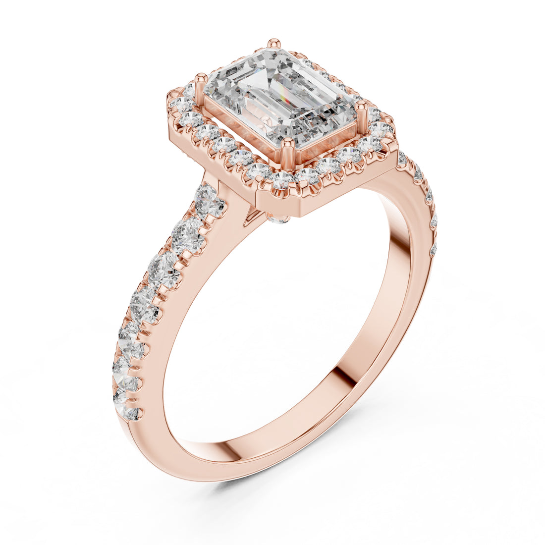 Sparkling Luxe 1.043CT Emerald Cut Diamond Halo Engagement Ring in 18KT 