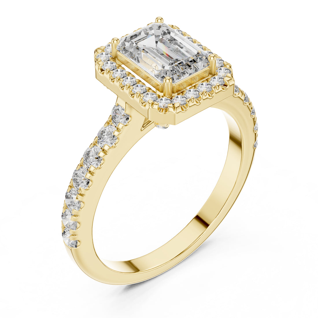 Sparkling Luxe 1.043CT Emerald Cut Diamond Halo Engagement Ring in 18KT 