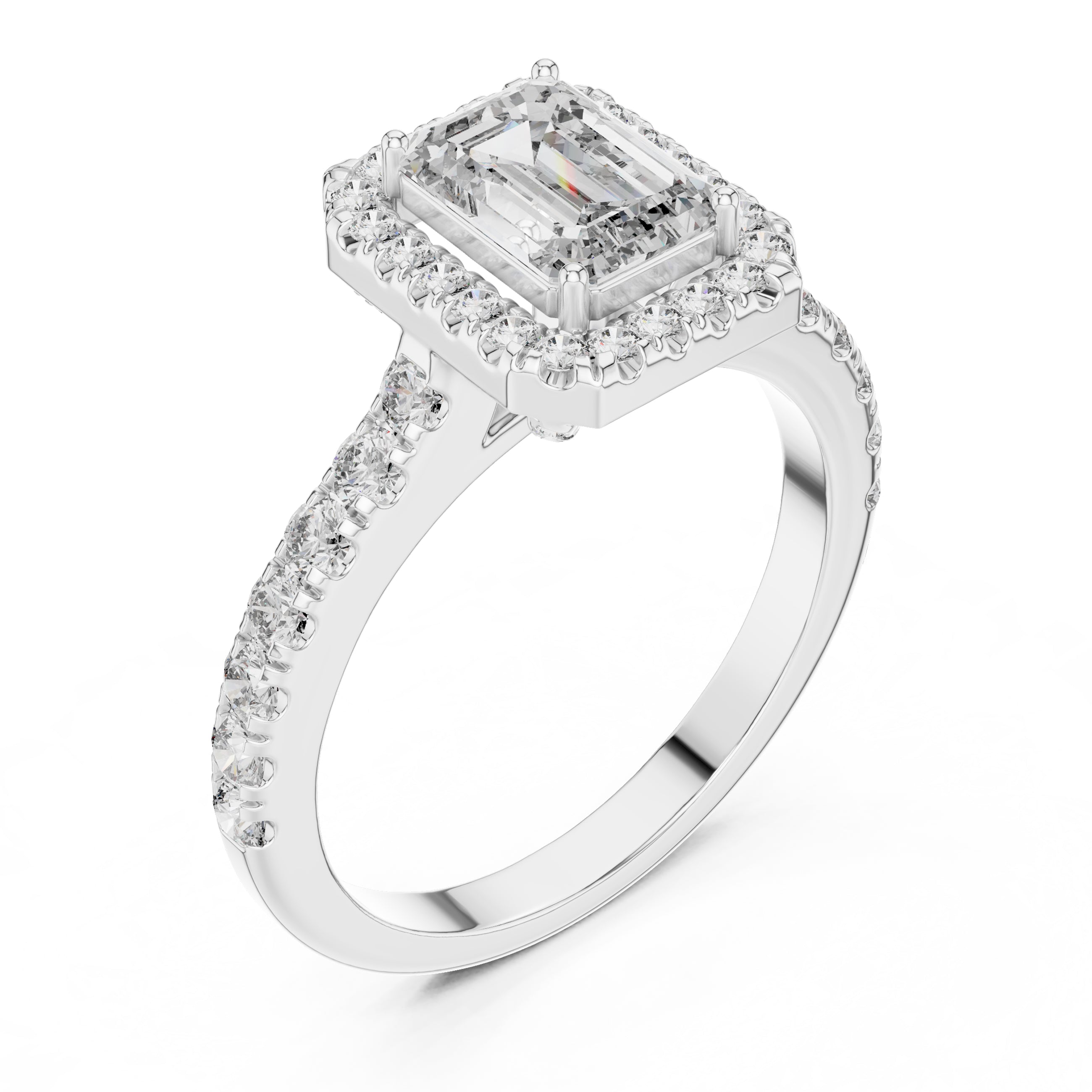 Sparkling Luxe 1.043CT Emerald Cut Diamond Halo Engagement Ring in 18KT 