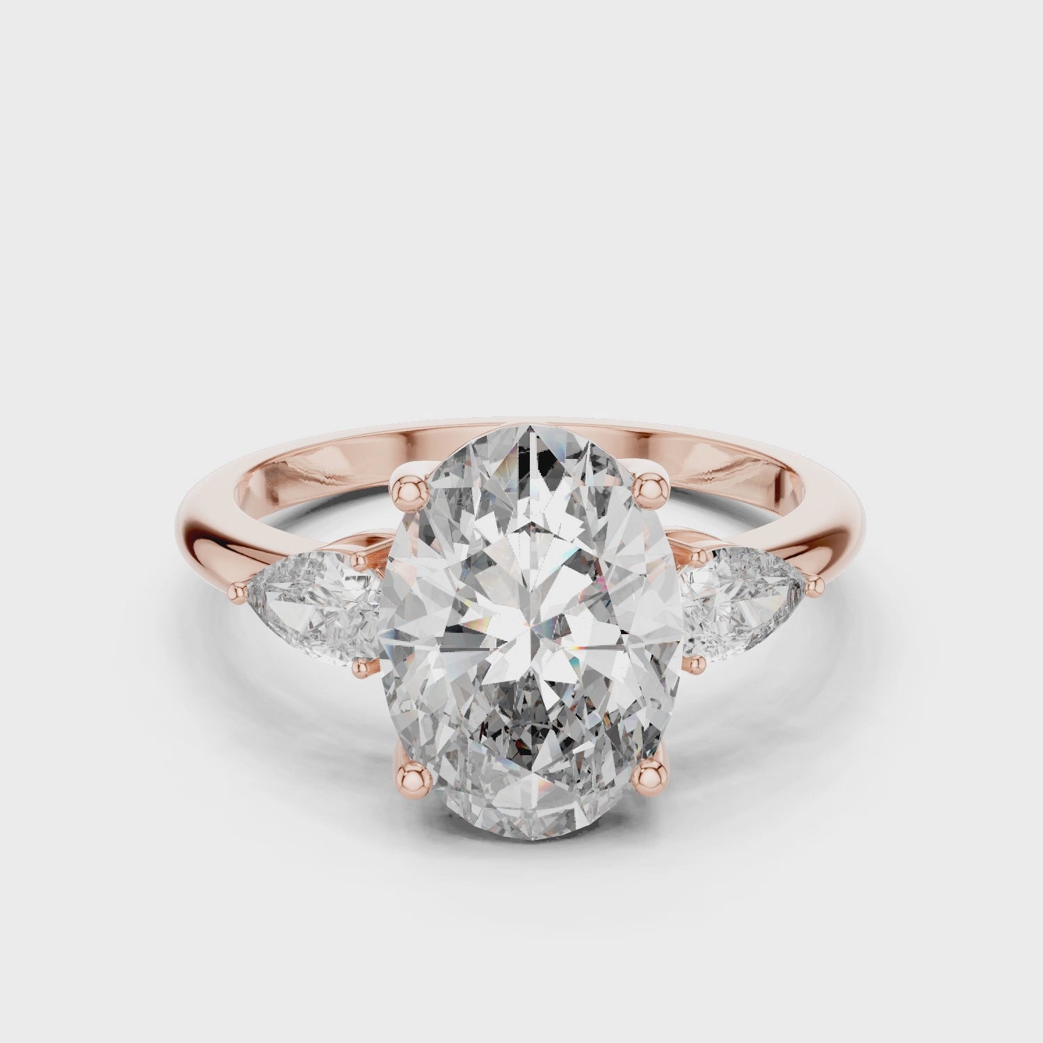 Sparkling Luxe 2.8CT Oval with Side Pears Diamond Engagement Ring in 18KT