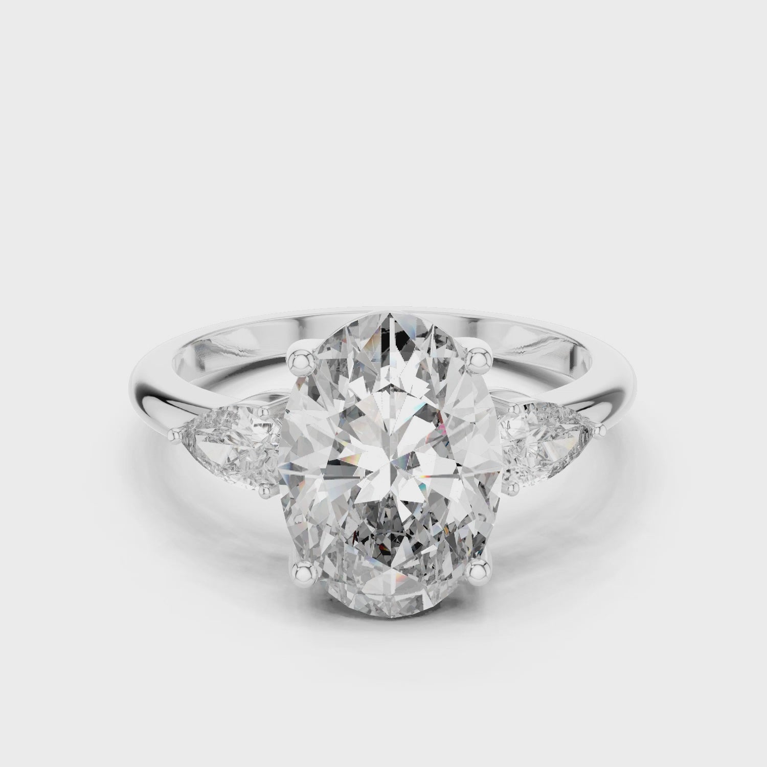 Sparkling Luxe 2.8CT Oval with Side Pears Diamond Engagement Ring in 18KT