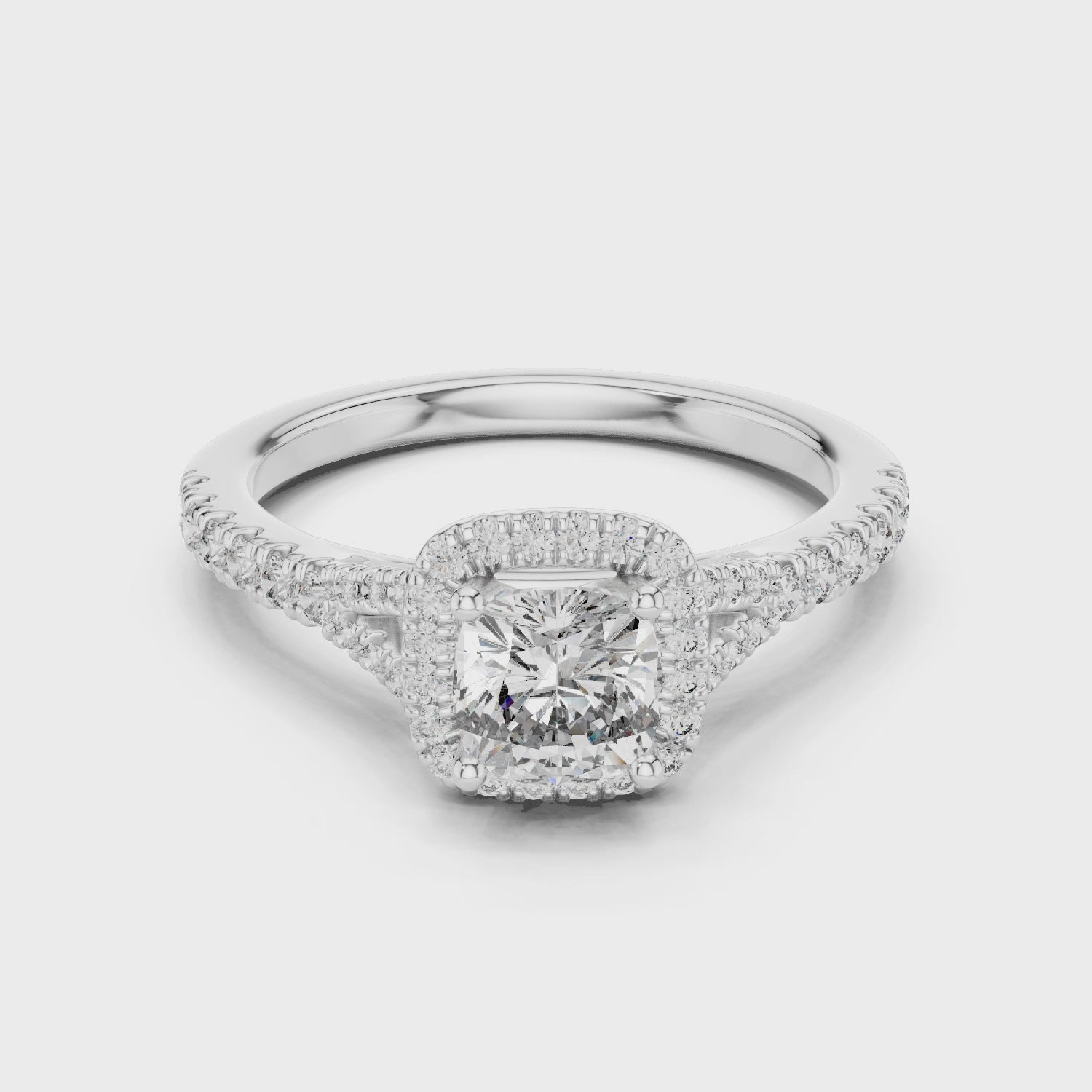 Sparkling Luxe 1ct Cushion Diamond Halo Engagement Ring in 18KT