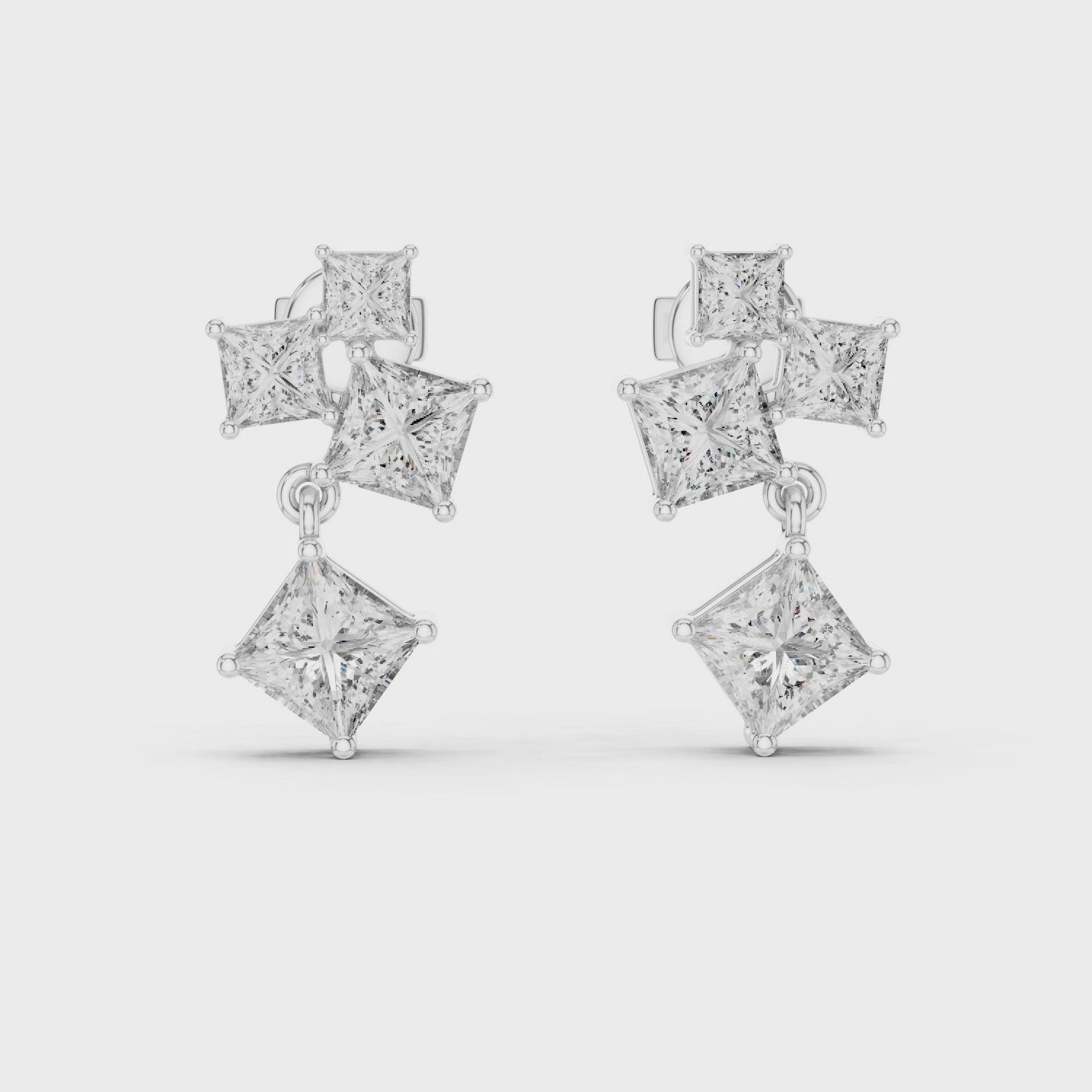 Sparkling Luxe 18KT Classic Four Princess Cut 0.17ct Diamond Stud Earrings