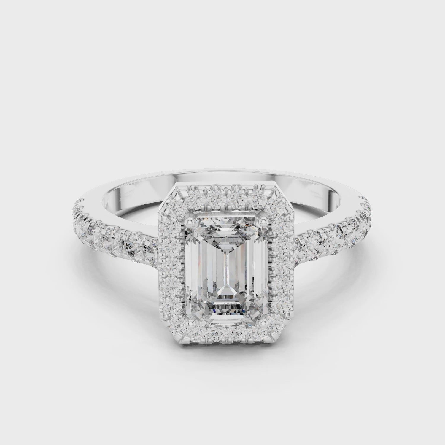 Sparkling Luxe 1.043CT Emerald Cut Diamond Halo Engagement Ring in 18KT