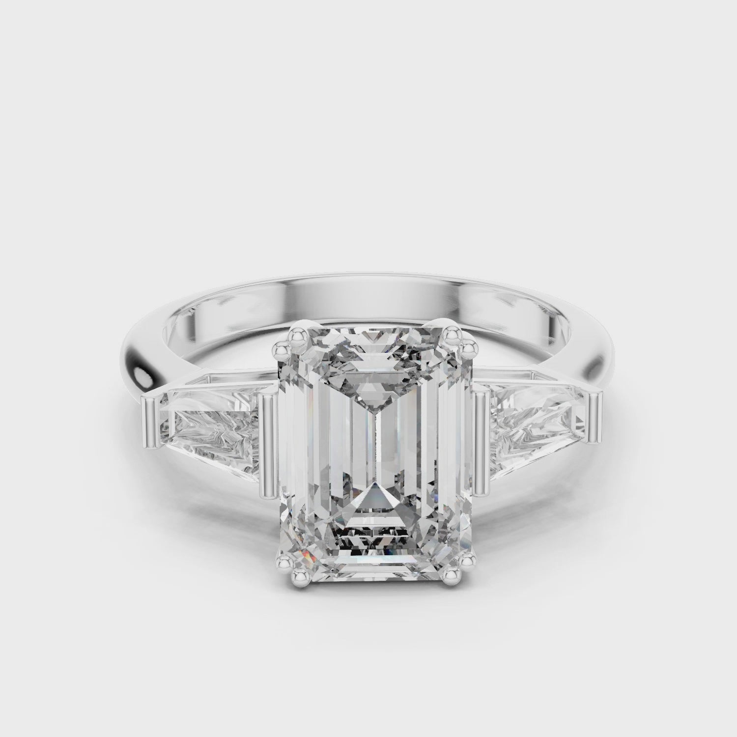 Sparkling Luxe 3.01CT Emerald Lab Diamond Three Stone Engagement Round Ring in 18KT