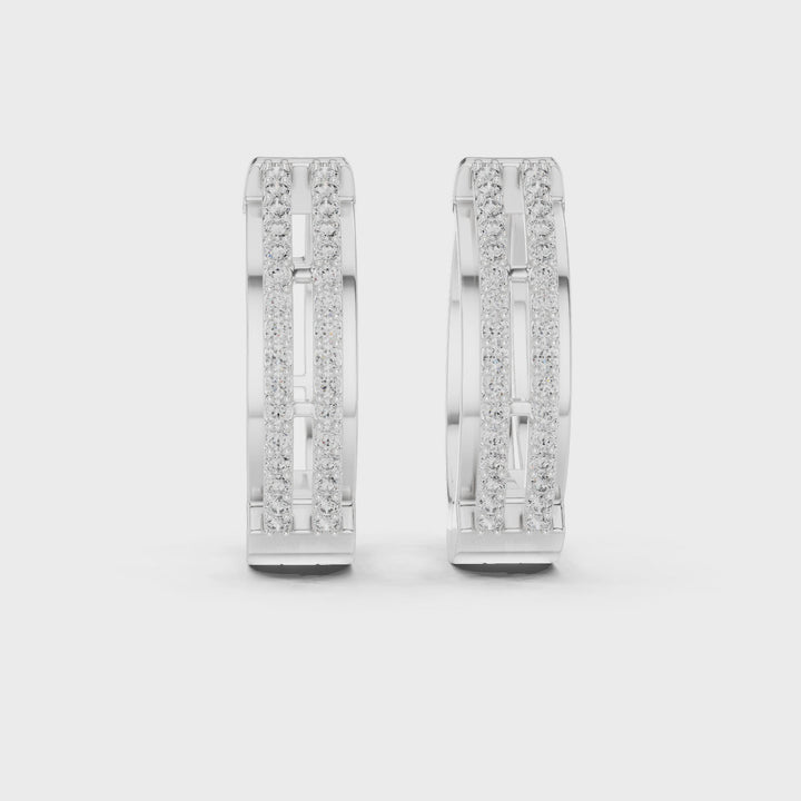 Sparkling Luxe 0.008ct 18KT Round Diamonds Half 2line Hoops Earrings