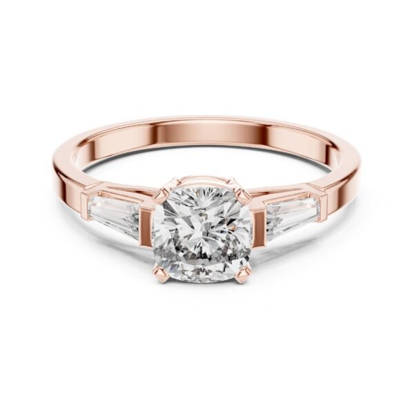 Sparkling Luxe 1ct 18KT Round Three Stone Diamond Ring with Tapered Baguettes