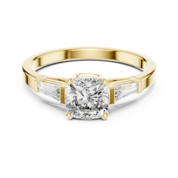 Sparkling Luxe 1ct 18KT Round Three Stone Diamond Ring with Tapered Baguettes