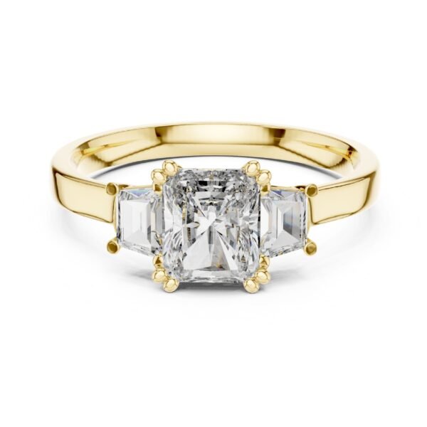 Sparkling Luxe 1ct 18KT Cushion Three Stone Diamond Ring with Side Diamonds