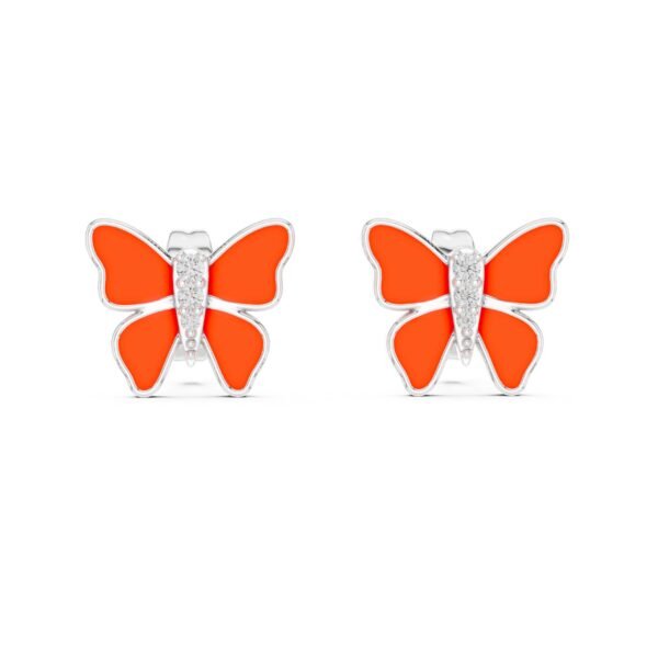Sparkling Luxe 0.01ct 18KT Butterfly Earrings with Red Enamel and Diamond Accents