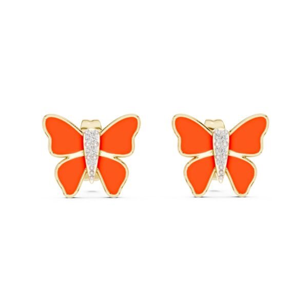Sparkling Luxe 0.01ct 18KT Butterfly Earrings with Red Enamel and Diamond Accents