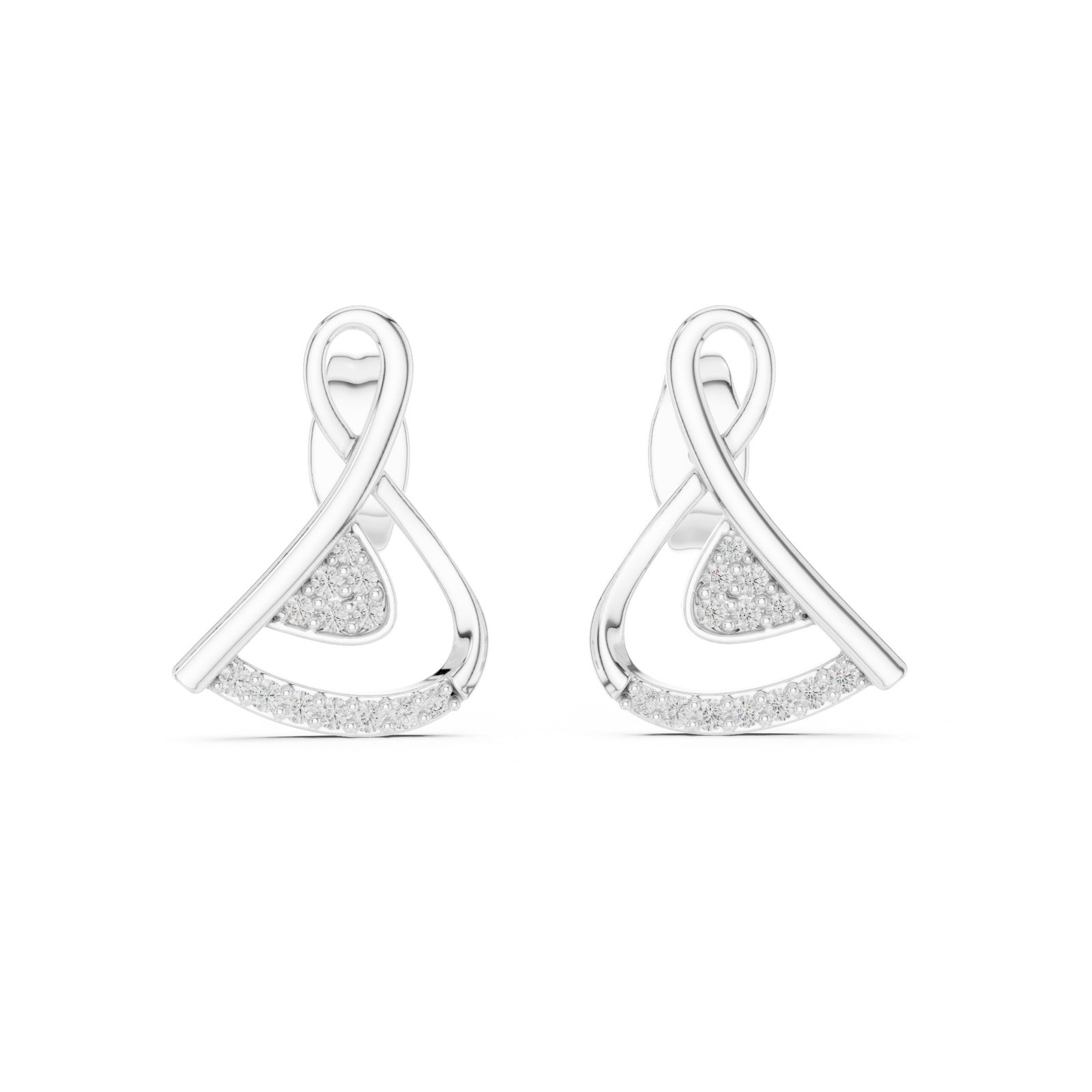 Sparkling Luxe 0.004ct 18KT White Gold Ribbon Shape Curve Diamond Stud Earrings