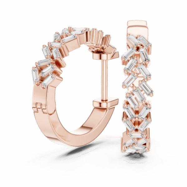 Sparkling Luxe 18KT Baguette Cut Diamond Stud Hoops 0.015ct Earrings