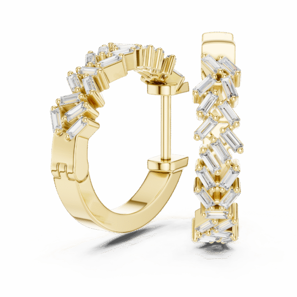 Sparkling Luxe 18KT Baguette Cut Diamond Stud Hoops 0.015ct Earrings