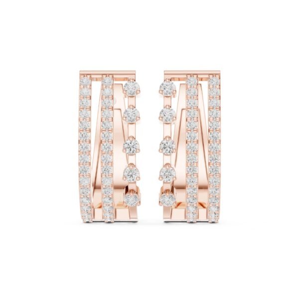 Sparkling Luxe 0.014ct 18KT Three Line Round Diamond Long Hoops Earrings