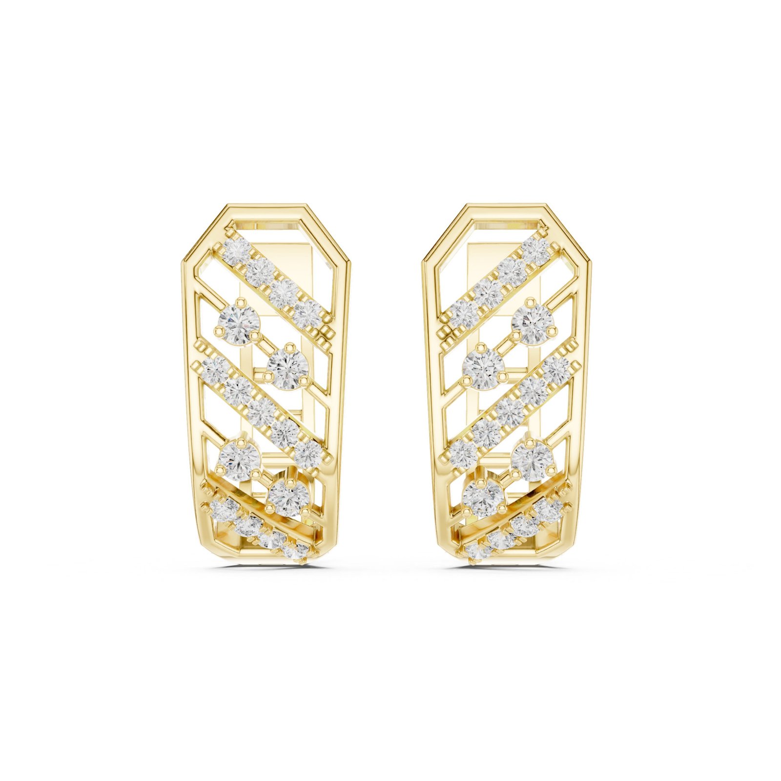 Sparkling Luxe 0.018ct 18KT Slanting Round Diamond Hoops Earrings
