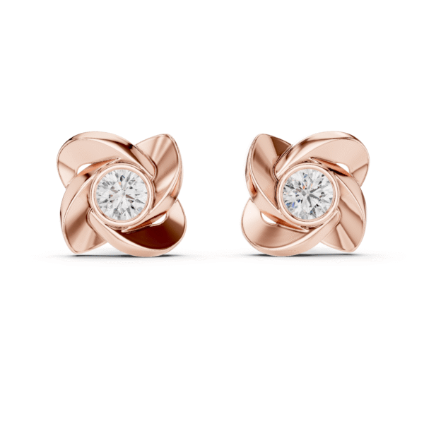 Sparkling Luxe Floral-Inspired 1CT Diamond Stud Earrings with Twisted Style in 18KT