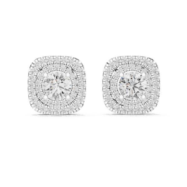 Sparkling Luxe 1.282CT Double Halo with Round Cut Diamond Stud Earrings