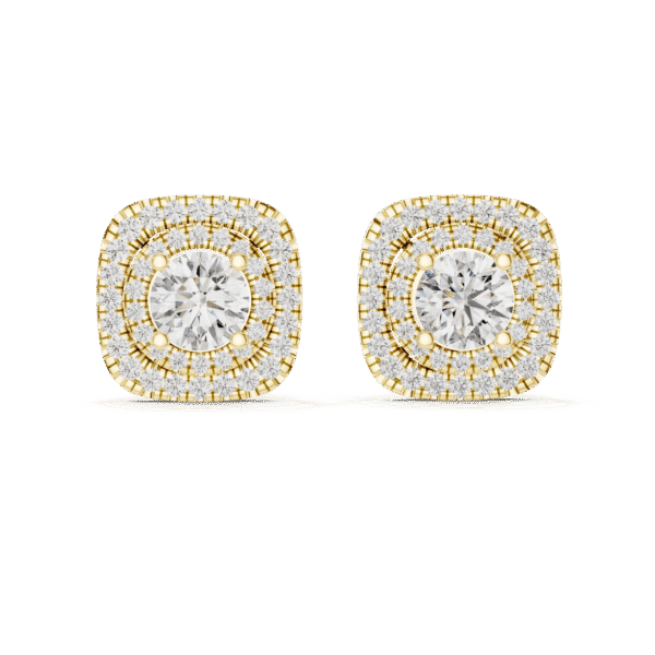 Sparkling Luxe 1.282CT Double Halo with Round Cut Diamond Stud Earrings