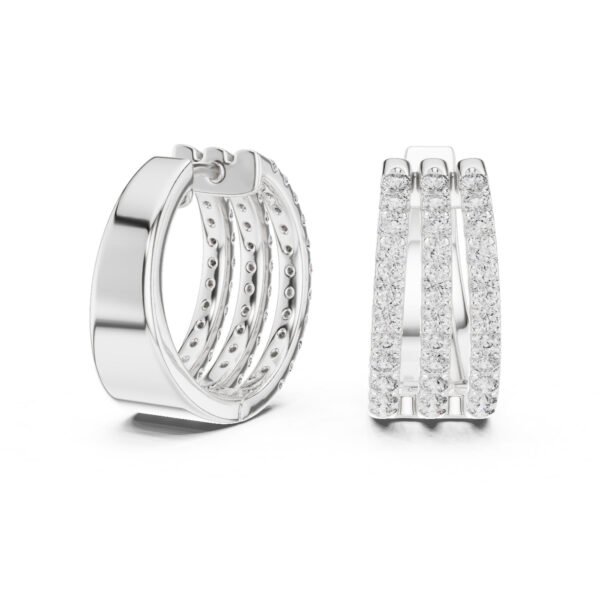 Sparkling Luxe 0.03ct Three Line Round Diamond Hoops Earrings White Gold