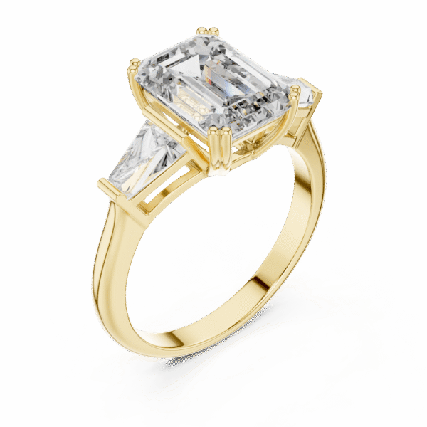 Sparkling Luxe 3.01CT Emerald Lab Diamond Three Stone Engagement Round Ring in 18KT