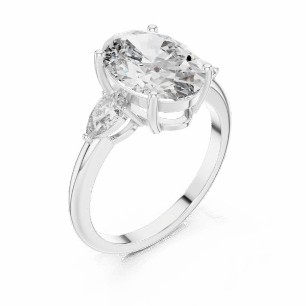 Sparkling Luxe 2.8CT Oval with Side Pears Diamond Engagement Ring in 18KT