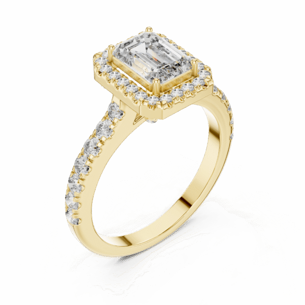 Sparkling Luxe 1.043CT Emerald Cut Diamond Halo Engagement Ring in 18KT